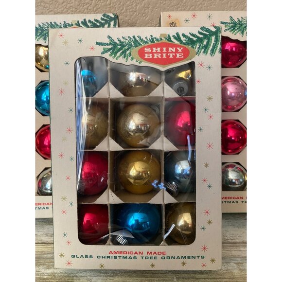 Vintage Shiny Brite Glass Ornaments – Eckardt & Sons USA Set of 36 in Boxes - Picture 4 of 16